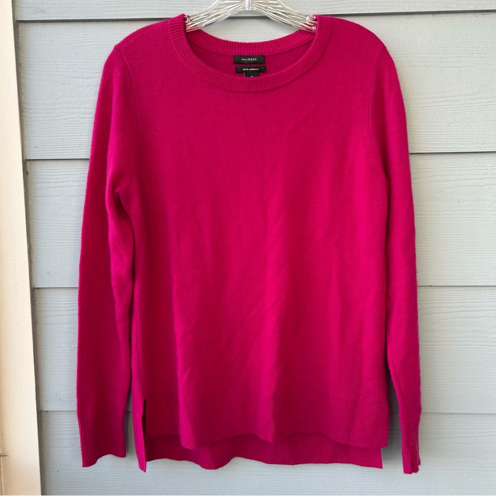 Halogen 100% Cashmere Fuchsia Crew Neck Sweater